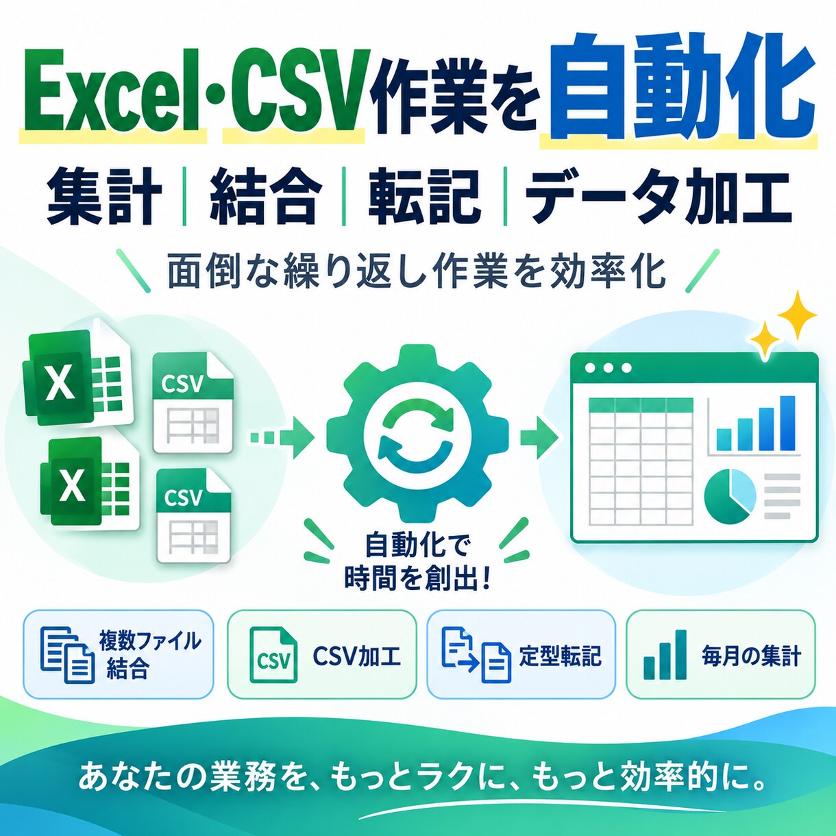 Excel・CSVの面倒作業を自動化します 毎月のコピペ・結合・転記作業を効率化します イメージ1