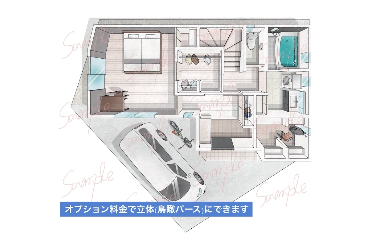 柔らかい手描き水彩・パステル画風の間取り図描きます ▼ 1〜2LDK／家具付き／Airbnb実績多数 イメージ5