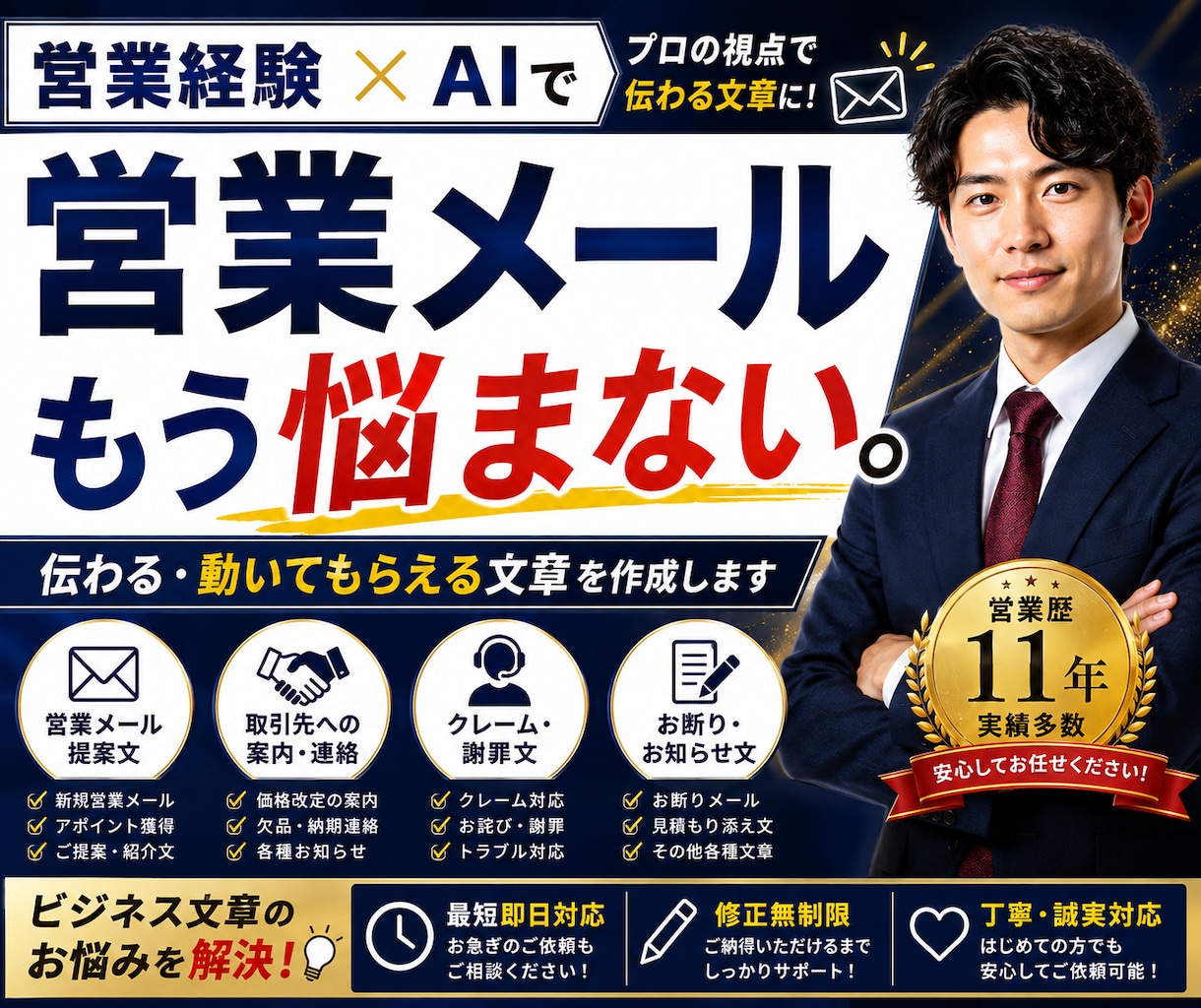 ビジネスメール・文章を作成します 営業・謝罪・依頼など伝わる文章を作成します イメージ1