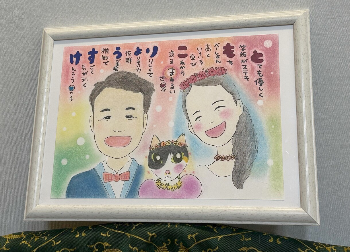 優しいタッチの似顔絵を手描きで作成します A4版プレゼントに！オプション文字入れや背景追加など イメージ5