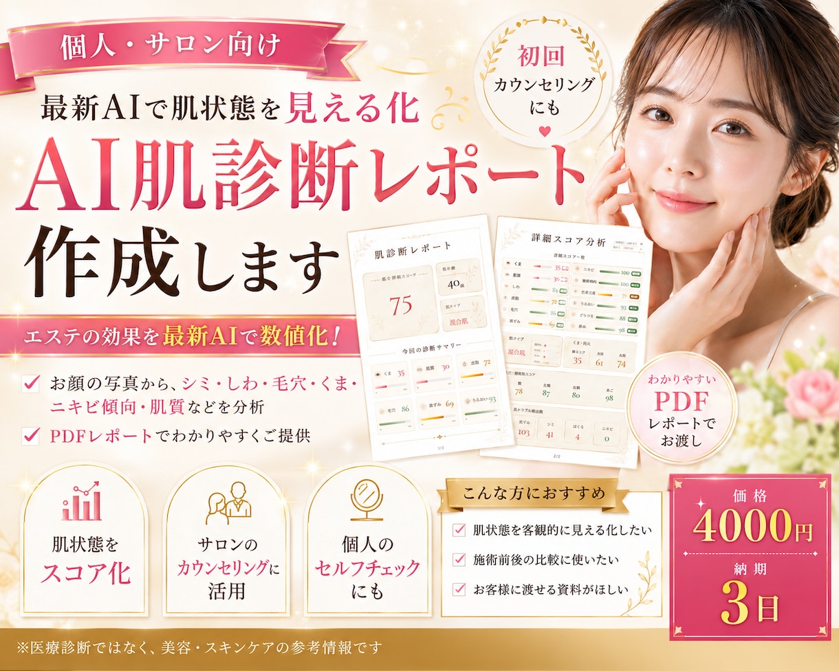 個人・サロン向け：最新AIを使った肌診断をします エステの効果を最新AIで数値化！ イメージ1