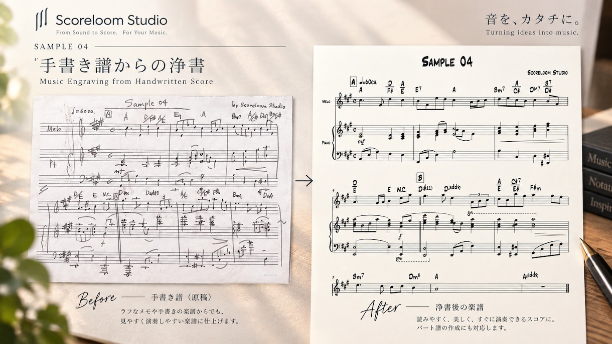 手書き譜を読みやすい楽譜に浄書します 手書き・既存譜面を、見やすく実用的な楽譜に整えます イメージ1