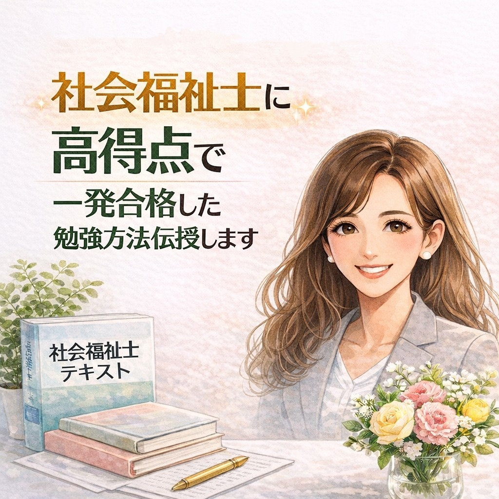 社会福祉士に高得点で一発合格した勉強方法伝授します 福祉未経験・40代・週5勤務でも一発合格した勉強法教えます！ イメージ1