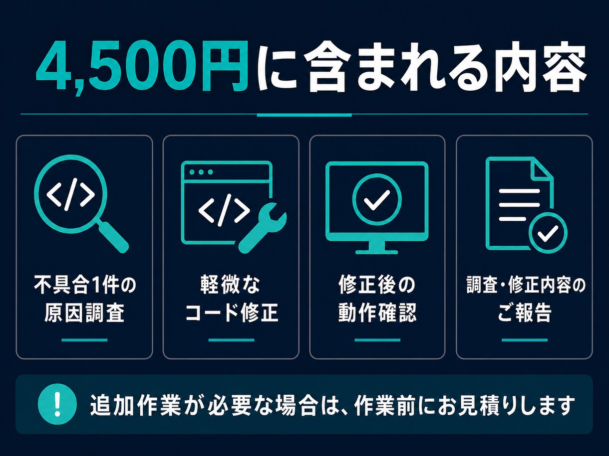 動かないJavaScriptを調査・修正します 画面エラー・反応しない処理を原因調査から動作確認まで イメージ4