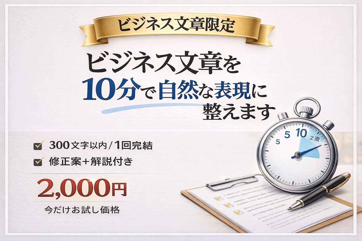 ビジネスメールを10分で自然な文章に整えます 300文字以内・一往復で自然な文章に修正 イメージ1