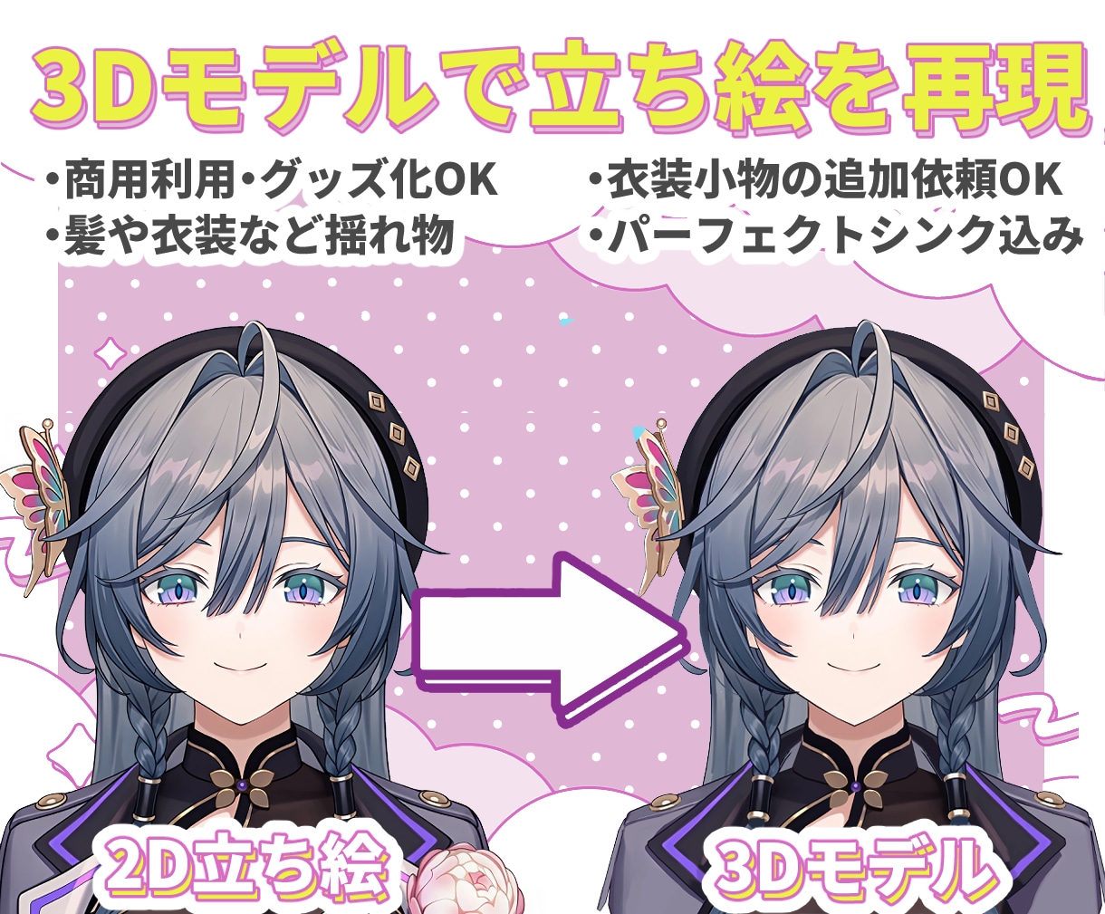 Vtuber様向けの3Dモデルを作成します 立ち絵1枚からでもＯＫ！キャラクター3Dモデリングをします！ イメージ1