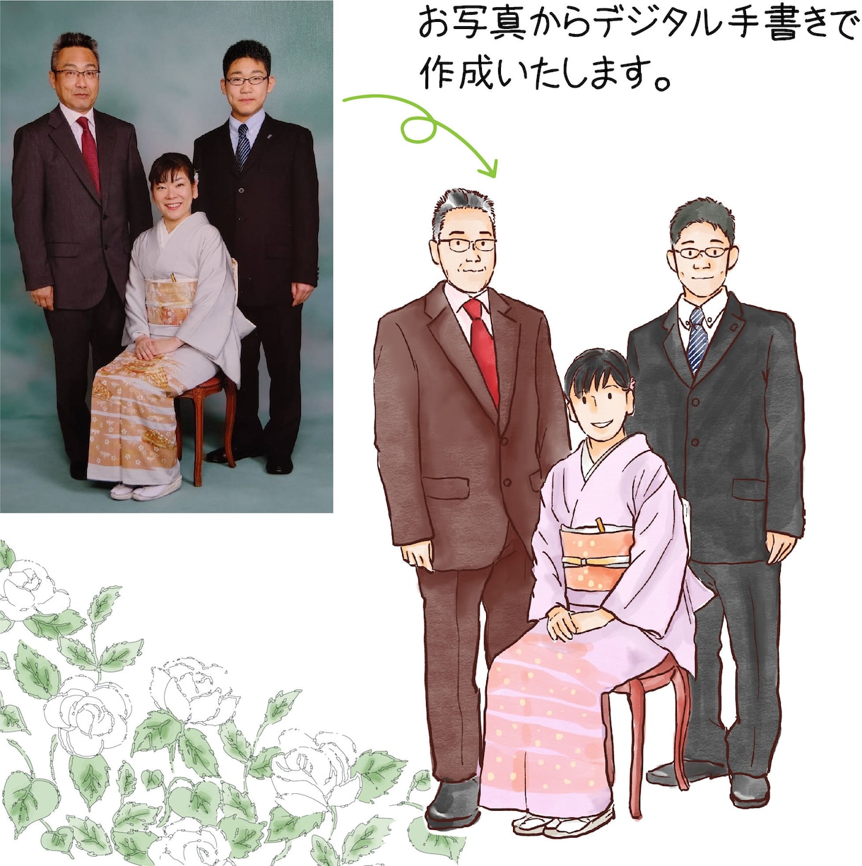 水彩タッチの優しい色合いで家族の似顔絵描きます アイコンやスマホ待ち受けなどにご利用いただけます イメージ4