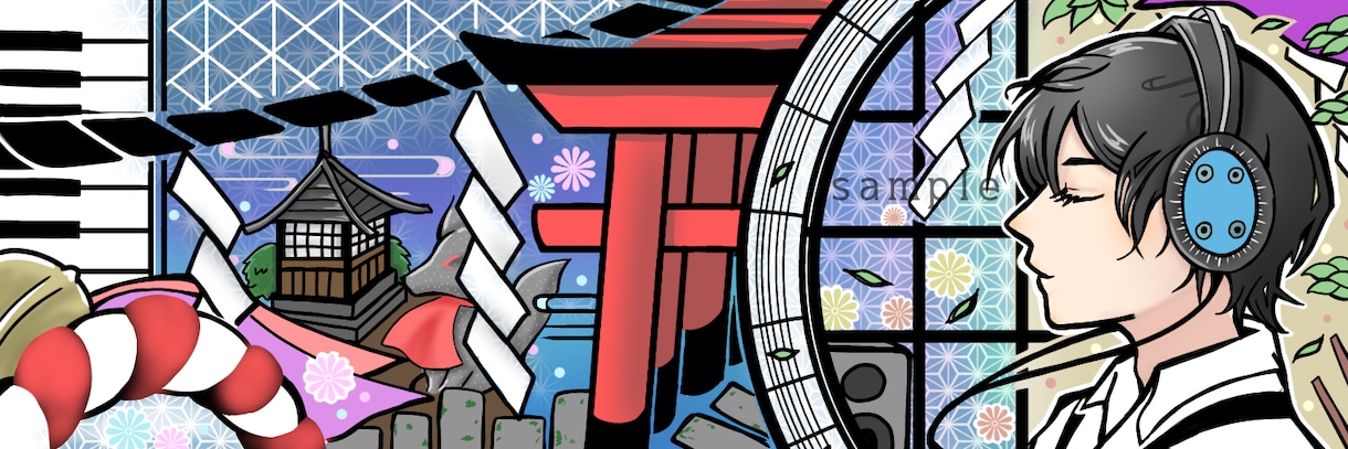 切り絵風 SNS用ヘッダーお描きします あなたの"好き"を詰め込みませんか イメージ3