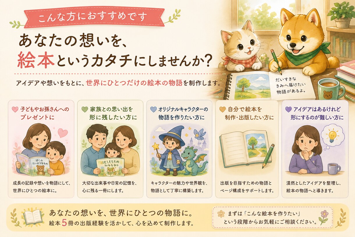 あなたの想いからオリジナル絵本の物語を作ります 絵本5冊の出版経験を活かし、物語とページ構成を制作 イメージ3