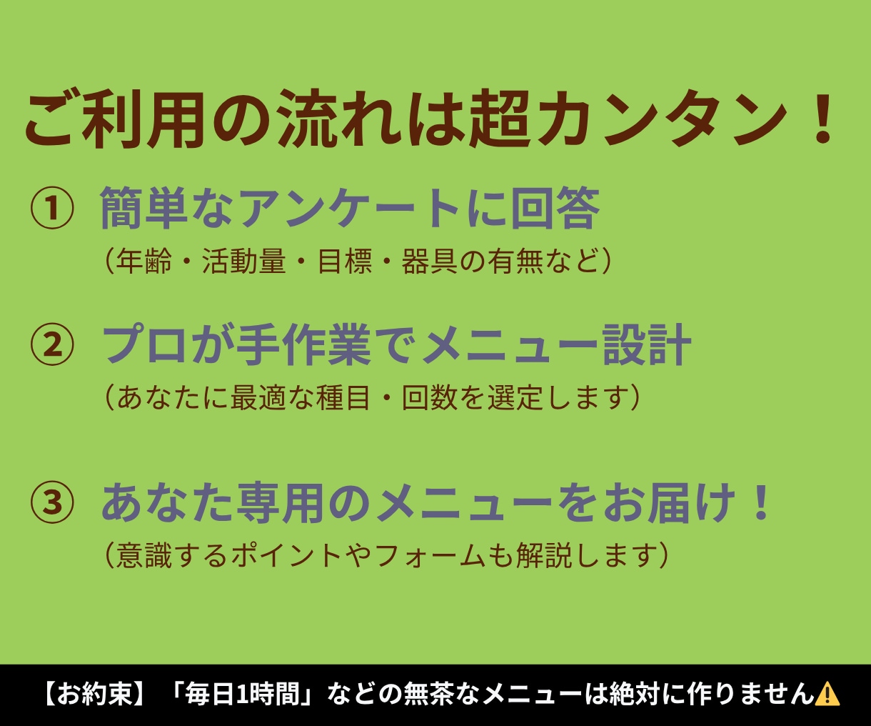 宅トレ専用！プロがあなただけのメニューを作成します ジム通いは不要！現役プロが自宅でできる専用メニューをご提案 イメージ3