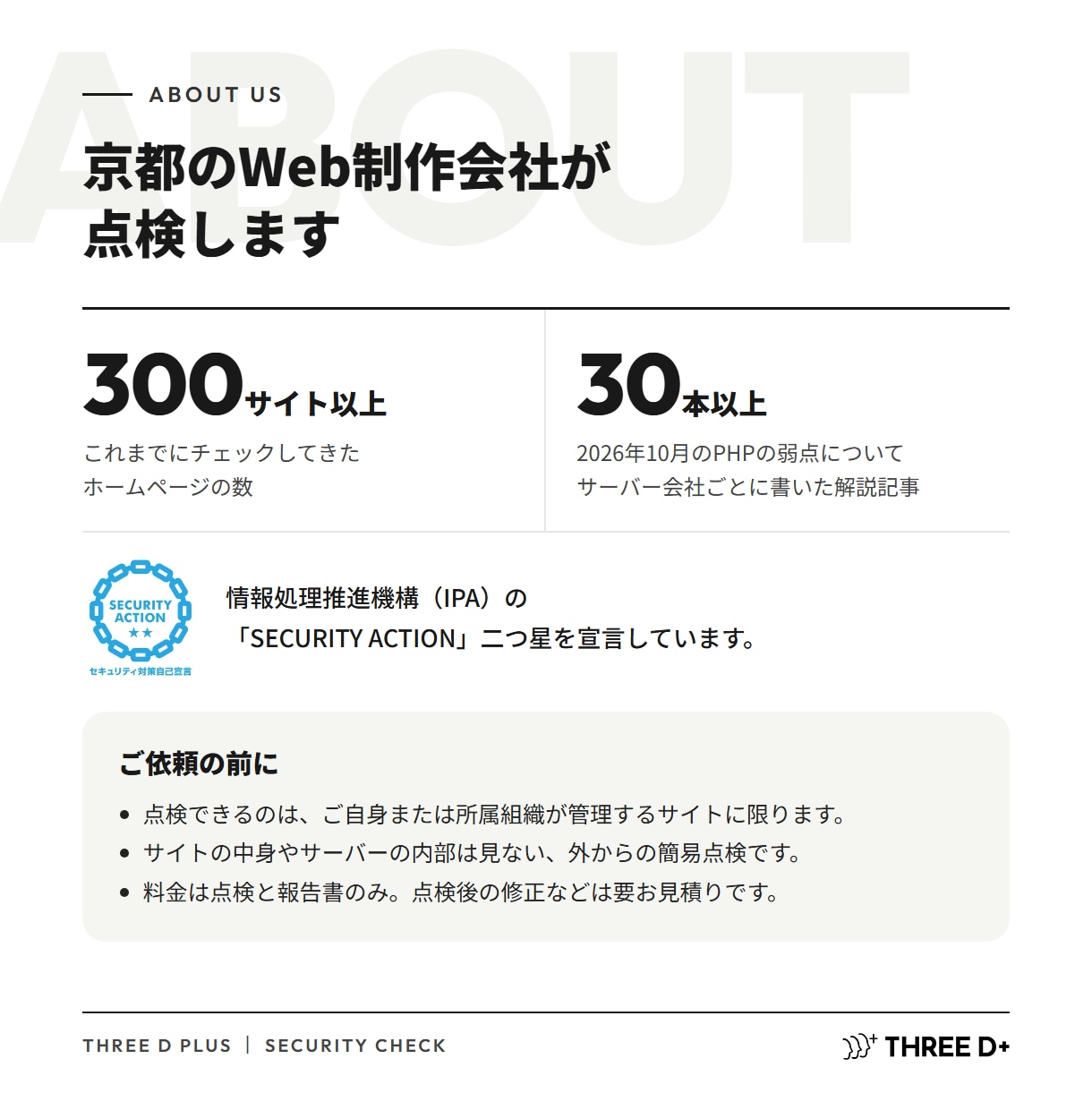 ホームページの安全を外から点検し報告書にします ログイン不要。8項目を3色で、専門用語なしのPDF報告書 イメージ6