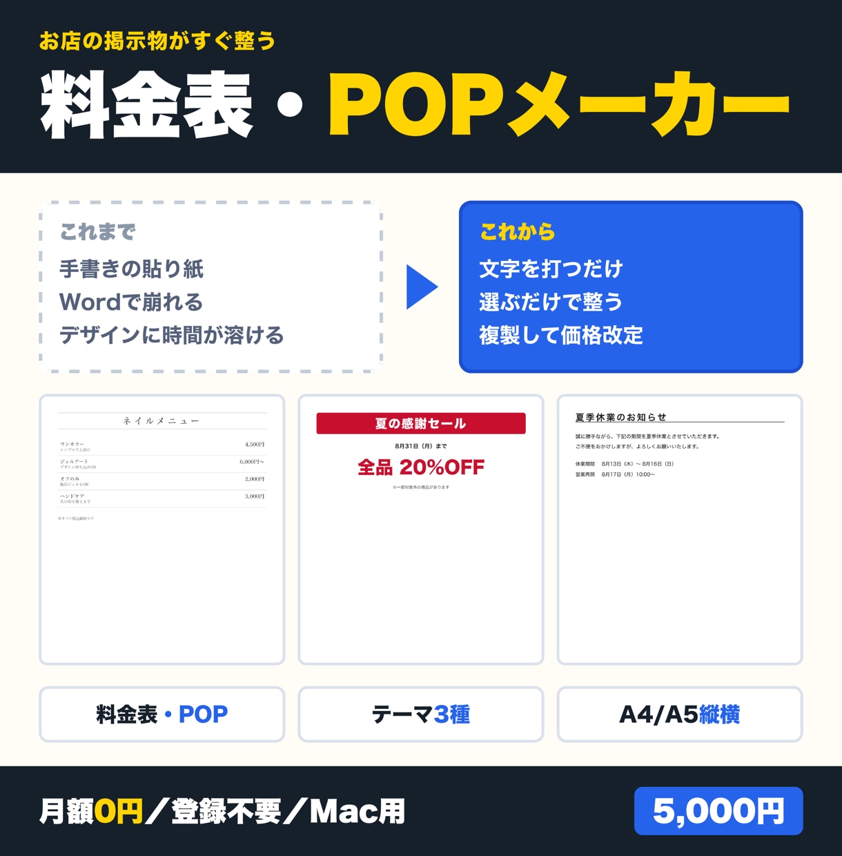 文字を打つだけで店頭POPが作れるアプリ売ります 文字を打ち込むだけで必ず整ったデザインにセンス不要月額なし。 イメージ1