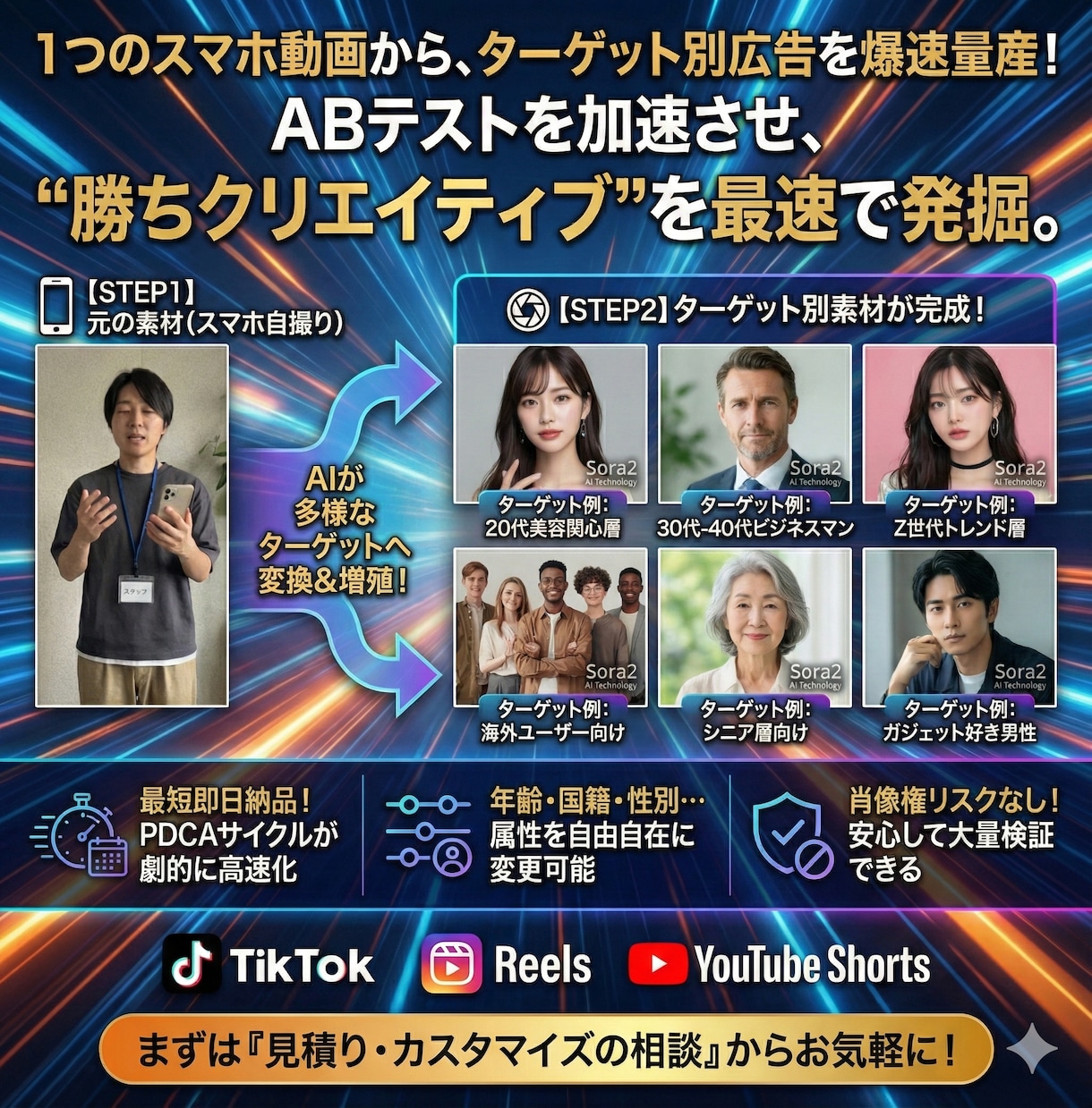実写級のAIモデルUGC広告動画を制作します 自撮りがプロの広告動画に！商用OK・修正自在のAI素材制作 イメージ3