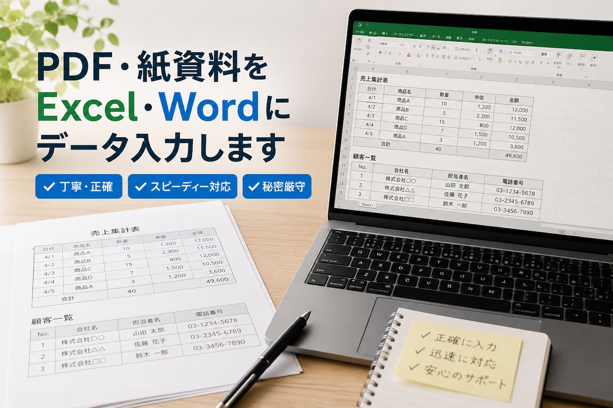 PDF・手書資料をExcel・Wordへ変換します 面倒な入力作業を正確・スピーディーに代行 イメージ1