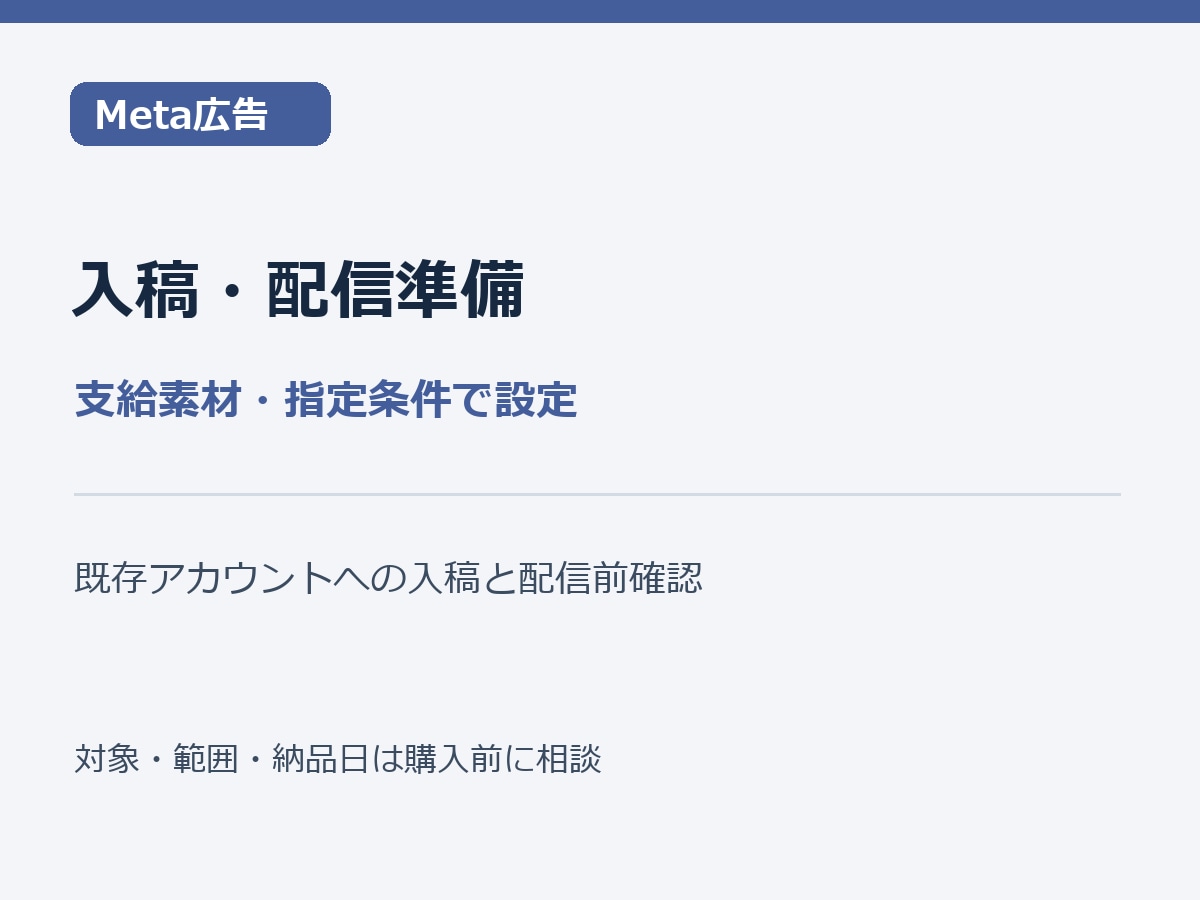Meta広告の入稿と配信準備を代行します 支給画像・広告文を設定し、配信前の確認内容を整理 イメージ1