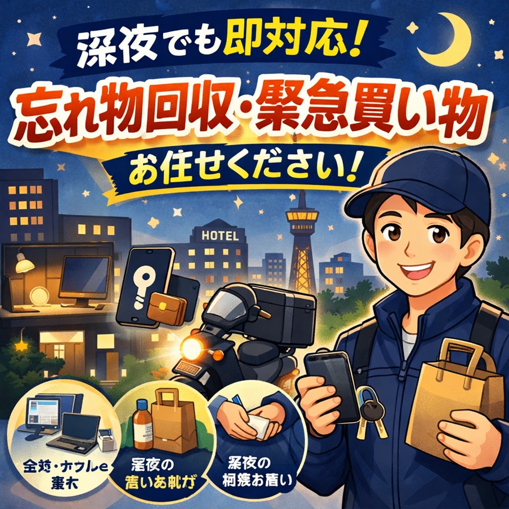 大阪発 関西全域　終電後の忘れ物回収・ます 終電後深夜でも対応 忘れ物回収 緊急買い物を大阪発で迅速対応 イメージ1