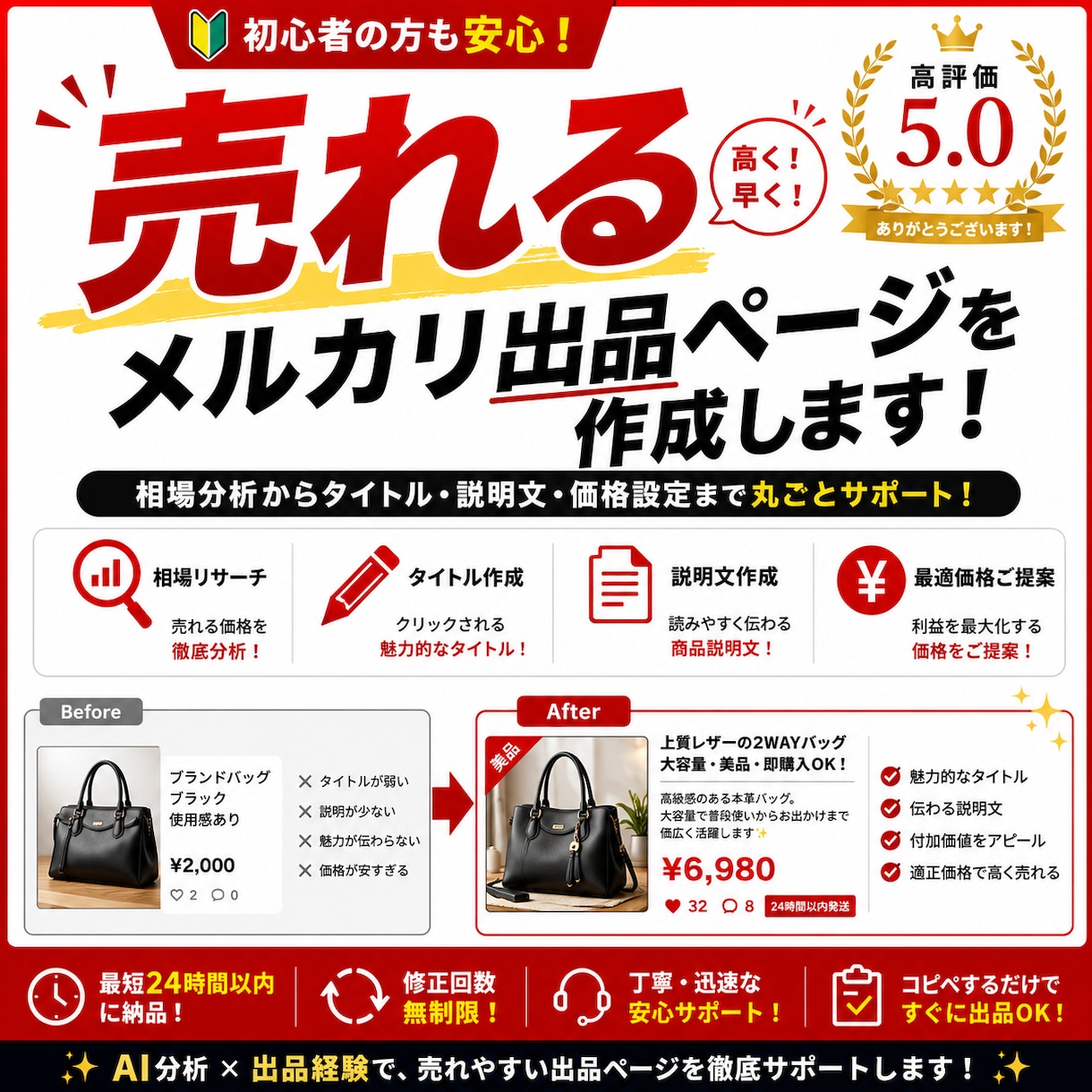 AIで売れるメルカリ出品ページを作成します 初心者でも安心！相場分析から価格設定までサポート イメージ1