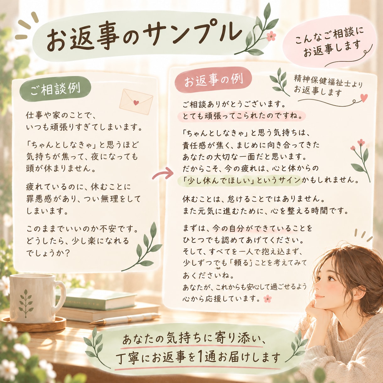 生きづらさや心の悩みに、丁寧にお返事します 精神保健福祉士として、経験者として。その気持ちに寄り添います イメージ3