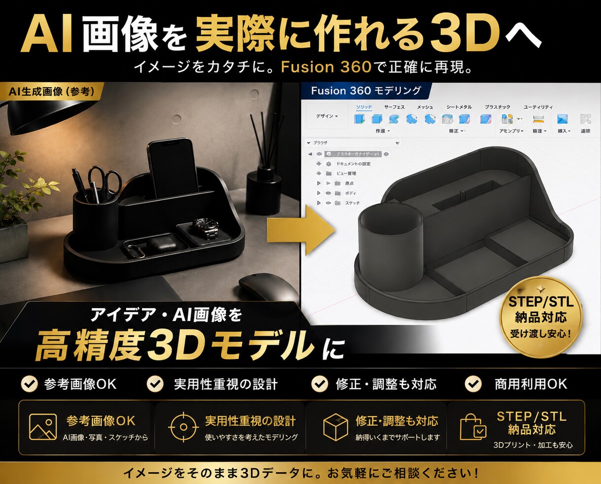 AI画像・参考画像から3Dモデリングします AI画像をFusionで3D化！ イメージ1
