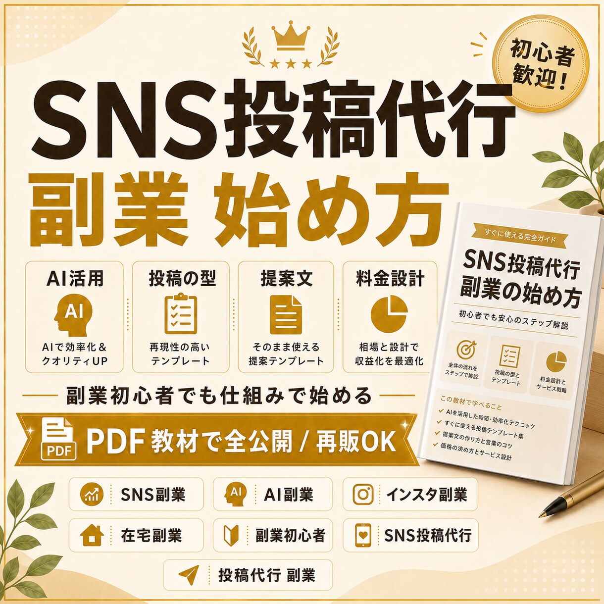 ほぼ放置で回すSNS投稿代行副業を教えます AI活用のSNS投稿代行を副業初心者向けに解説するPDFです イメージ2