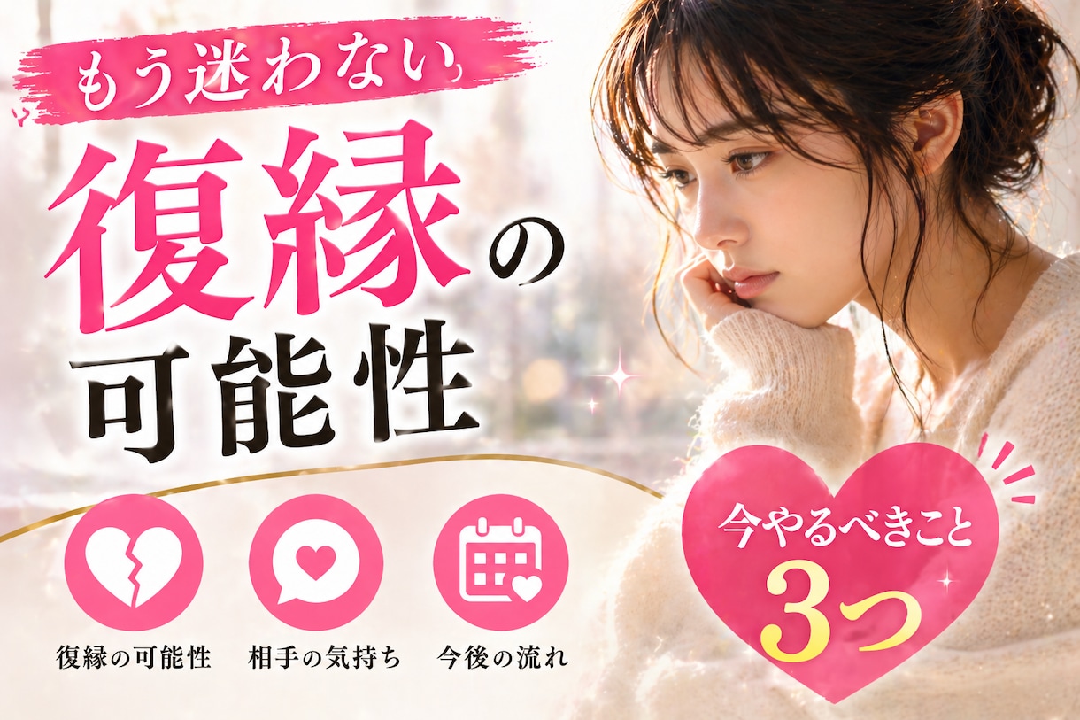 復縁できる可能性と行動3つ具体的鑑定します もう迷わない。復縁の可能性と今やるべきことを明確にします イメージ1