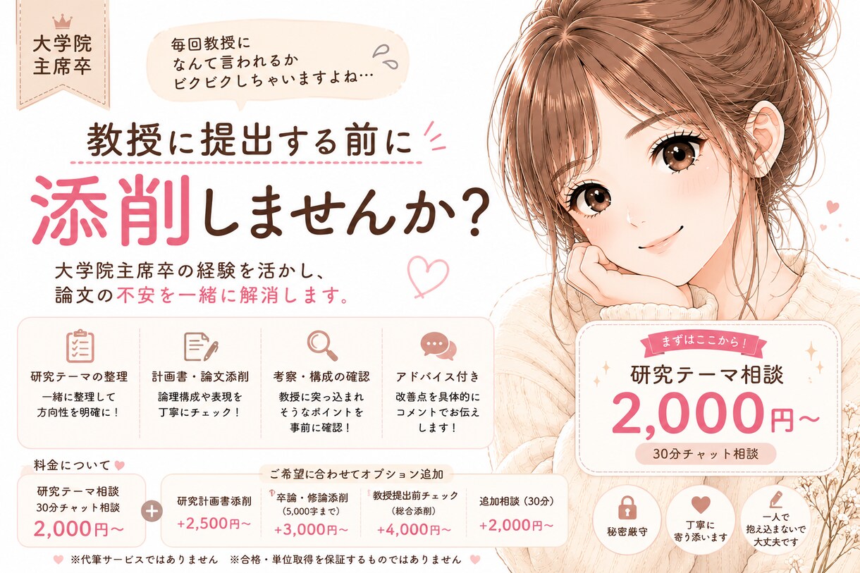 即日可　教授に提出する前に添削します また修正かな…と不安なあなたへ　研究テーマや計画書、論文添削 イメージ1