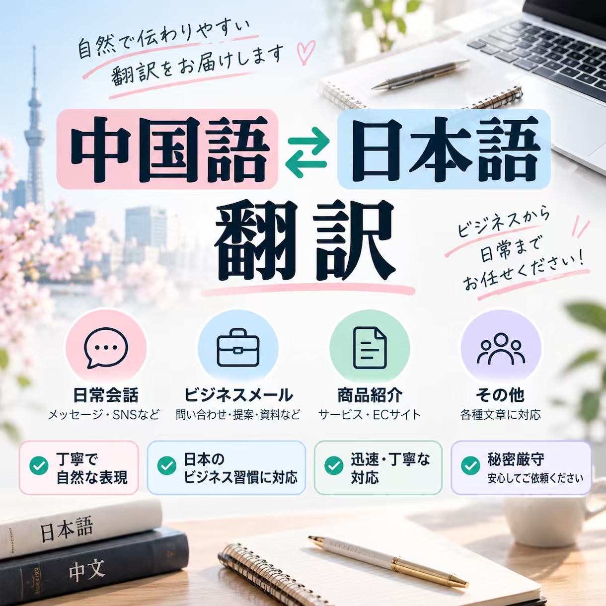 中国語と日本語の翻訳を丁寧に承ります 日常会話からビジネス文書まで自然で丁寧に翻訳します イメージ1