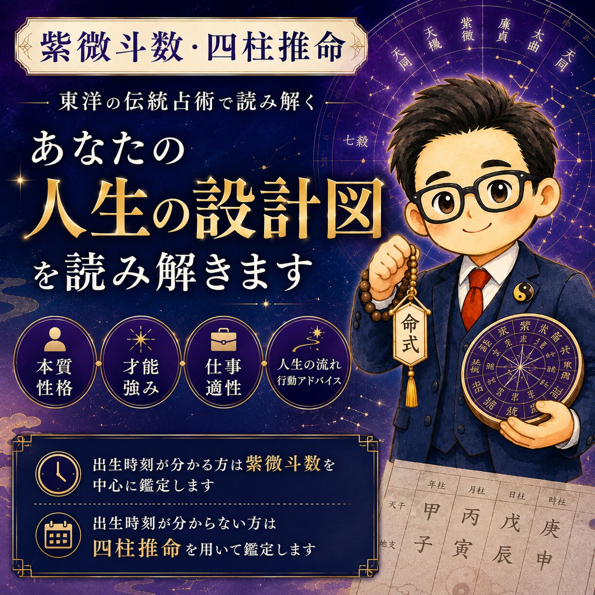 紫微斗数・四柱推命で人生の設計図を読み解きます 本質・才能・仕事・人生の流れを丁寧に読み解きます イメージ1