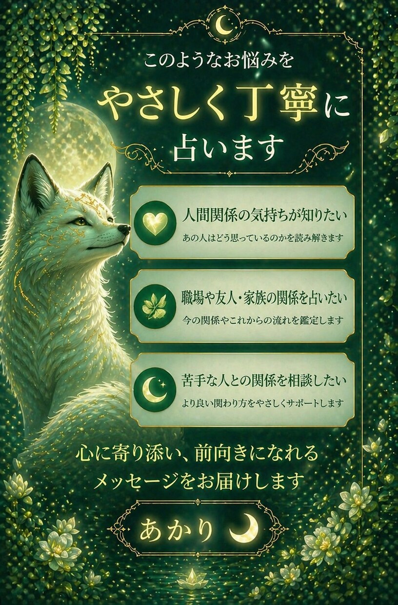 あの人の気持ちを優しく丁寧に占います 人間関係の不安に寄り添い今後の流れなどをやさしくお伝えします イメージ2