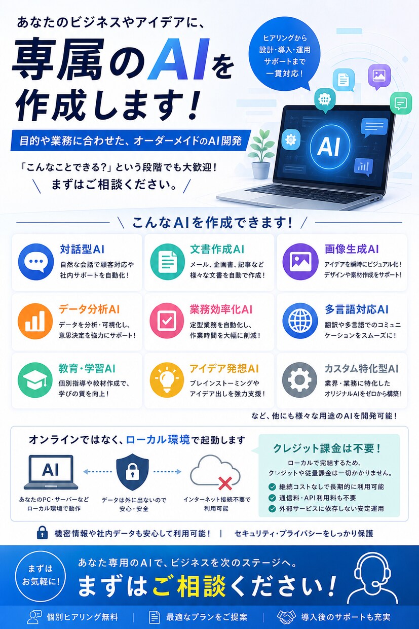 貴方だけのAIを作成致します クレジットの心配はもう要らない！？貴方だけのローカルAI イメージ1