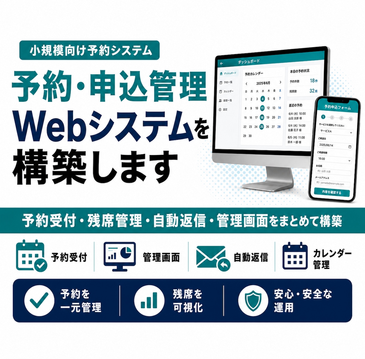 予約・申込管理Webシステムを構築します 予約受付・残席管理・自動返信・管理画面をまとめて構築 イメージ1