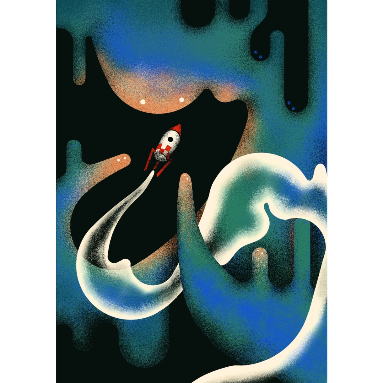 レトロで幻想的なイラスト制作いたします 大胆な色彩と独特な質感で、物語のある一枚に仕上げます イメージ4