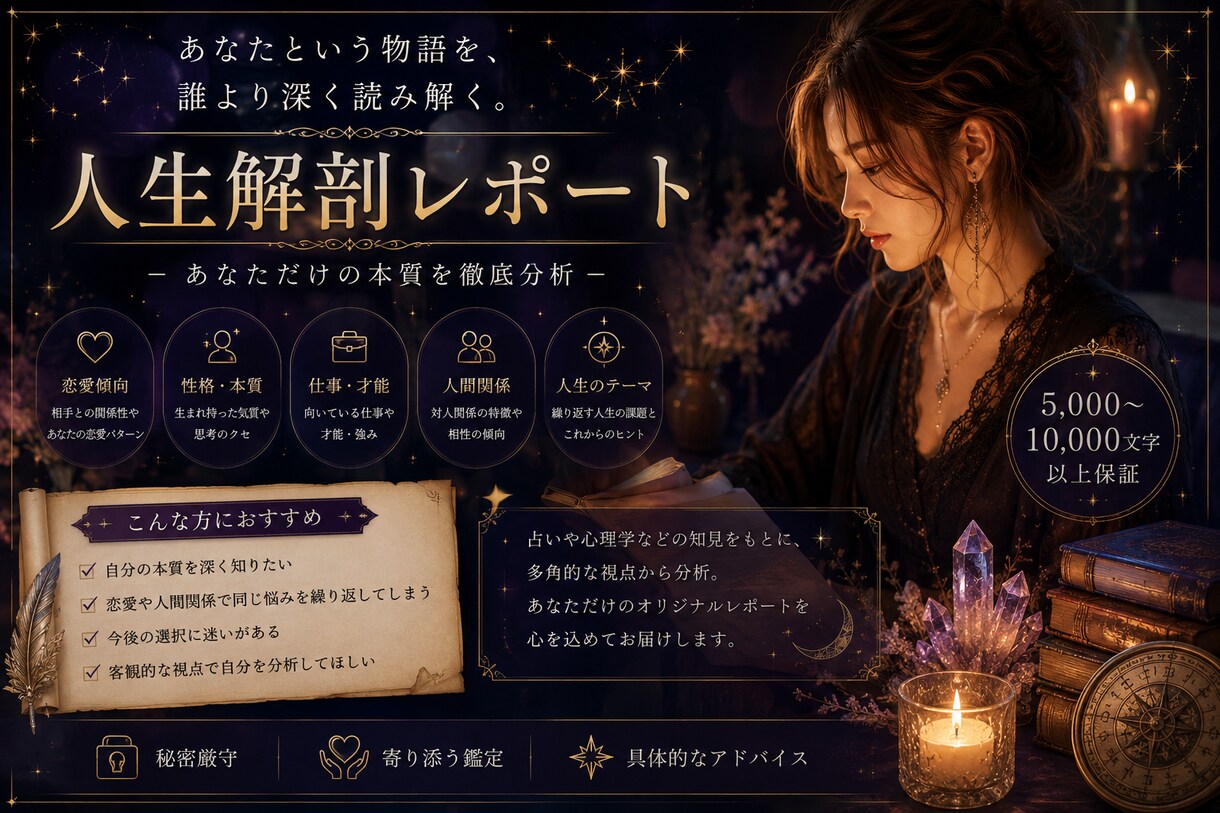 人生解剖レポートを作成いたします 人生解剖レポート〜あなたという物語を、誰より深く読み解く。〜 イメージ1