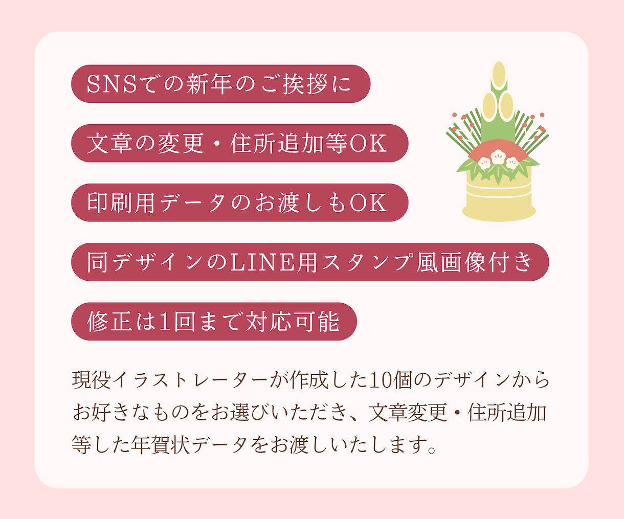 10デザインから選べる！かわいい年賀状を作成します 文字変更OK！LINEで使えるスタンプ風画像もプレゼント！ イメージ2