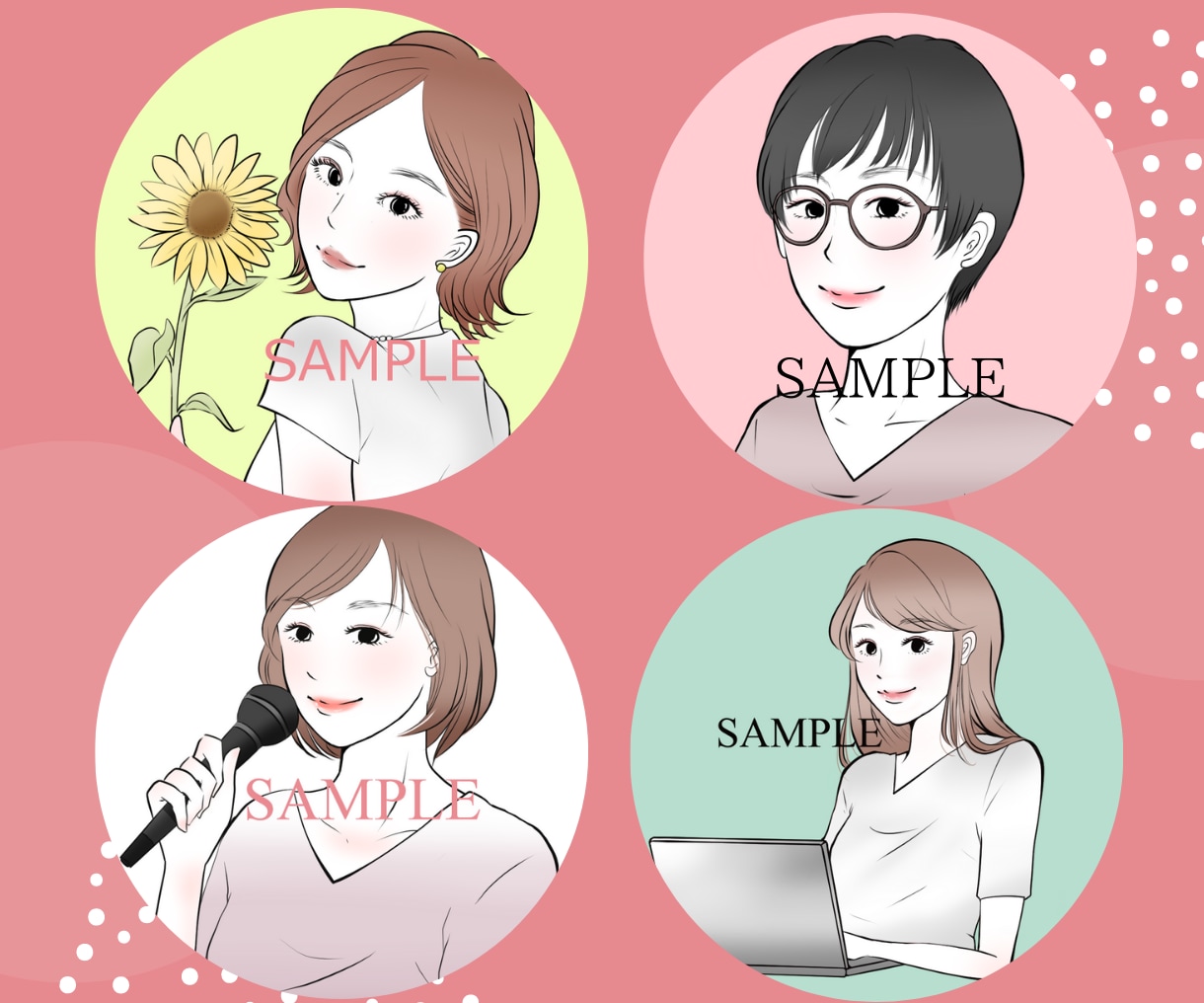 シンプルカラー線画で女の子イラスト描きます アイコン、挿絵イラストにどうぞ！表情違いもOK！ イメージ5