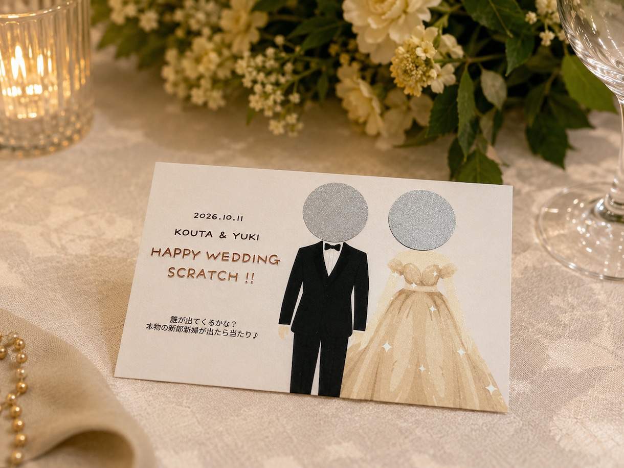 結婚式用のスクラッチカードをオーダーメイドします 削ってびっくり！新郎新婦スクラッチ！！ イメージ2
