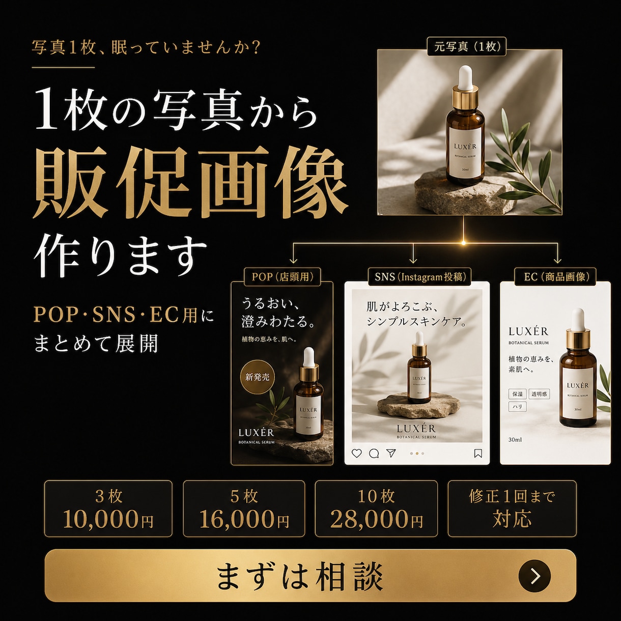 1枚の写真から販促画像を作ります POP・SNS・EC用にまとめて展開 イメージ1