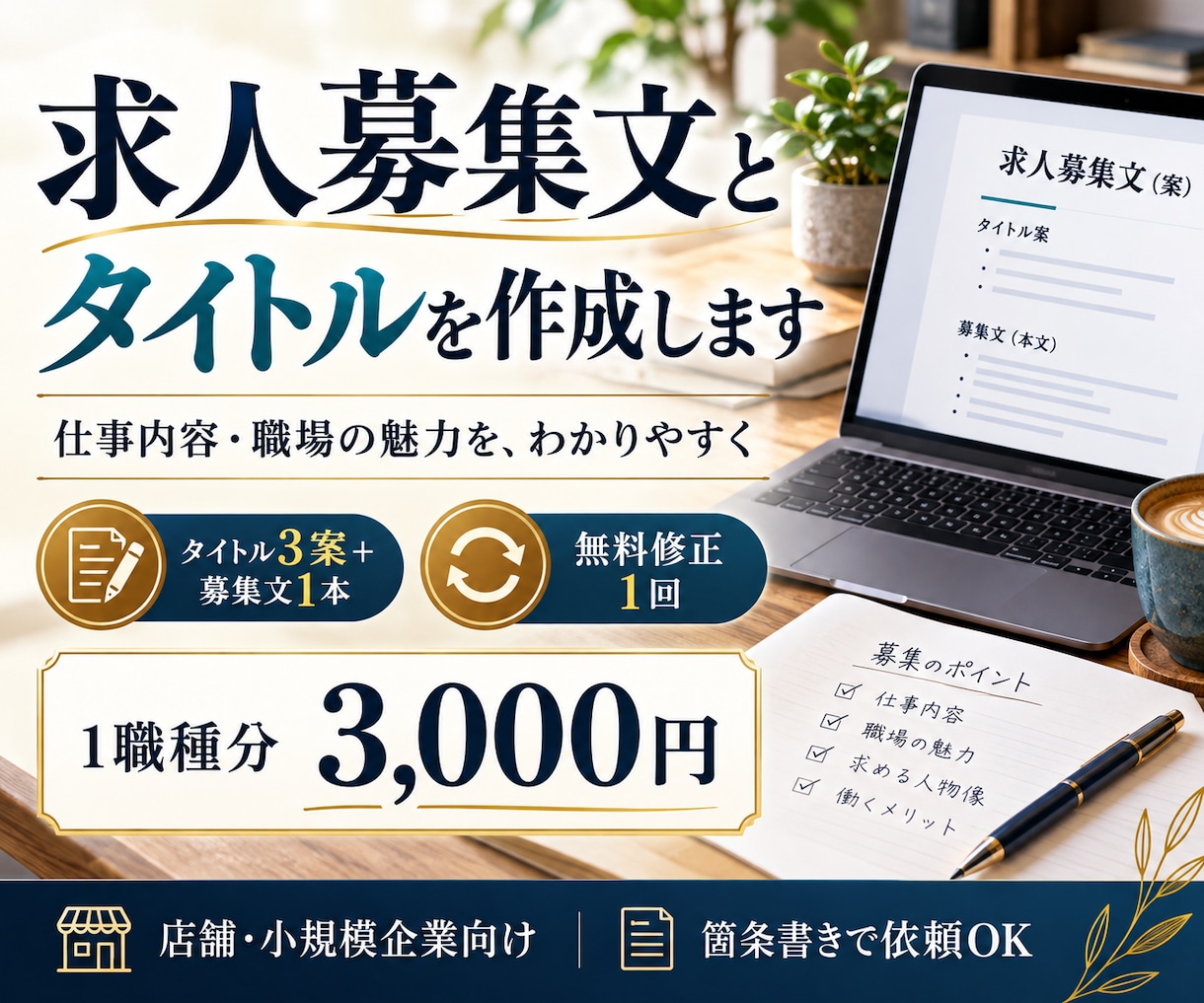 求人募集文とタイトルを作成します 店舗・小規模企業向け！仕事内容と職場の魅力を整理 イメージ1