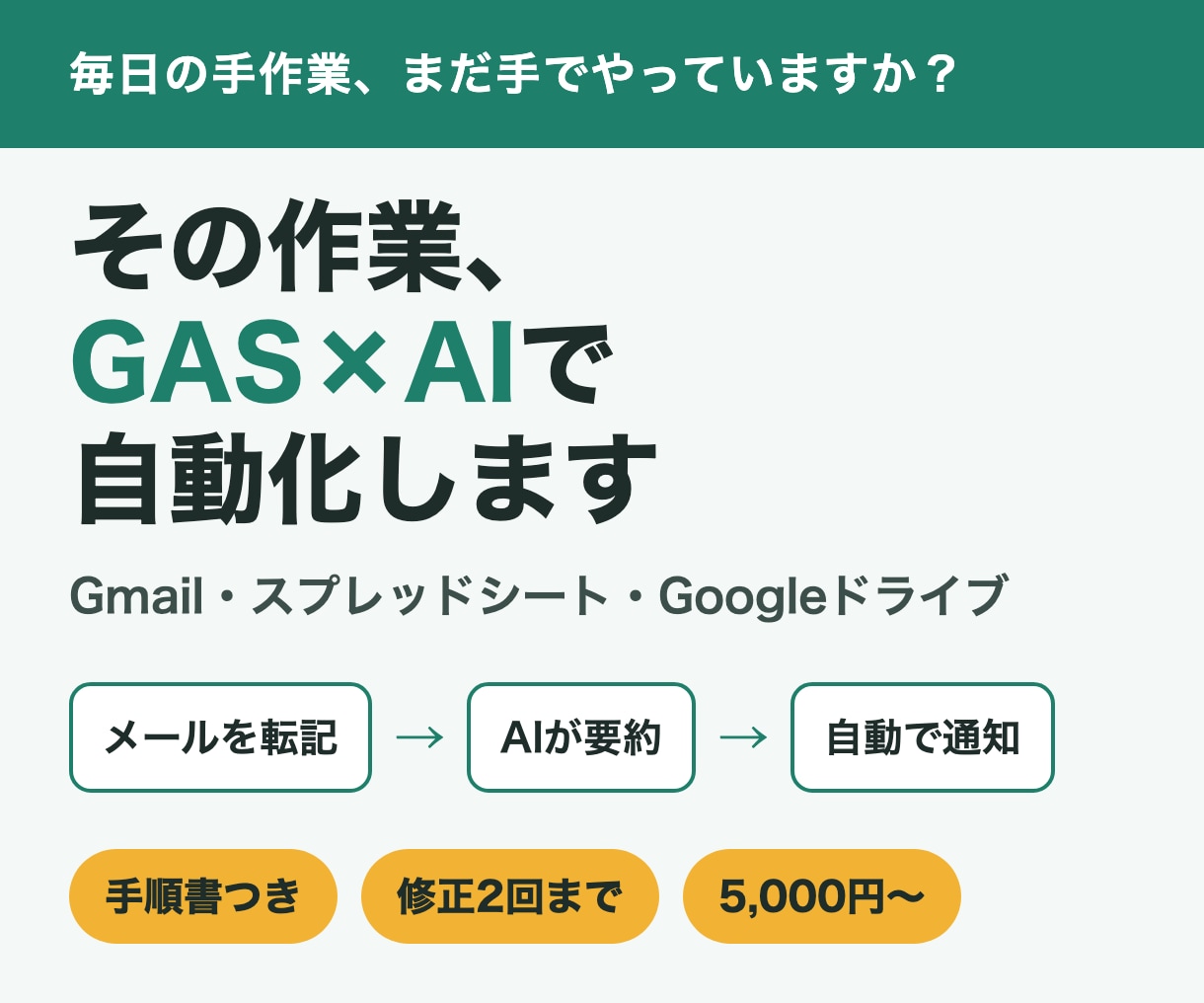 毎日の手作業を、GAS×AIで1つ自動化します 介護の現場で8年の相談員が、手順書つきで納品します イメージ1
