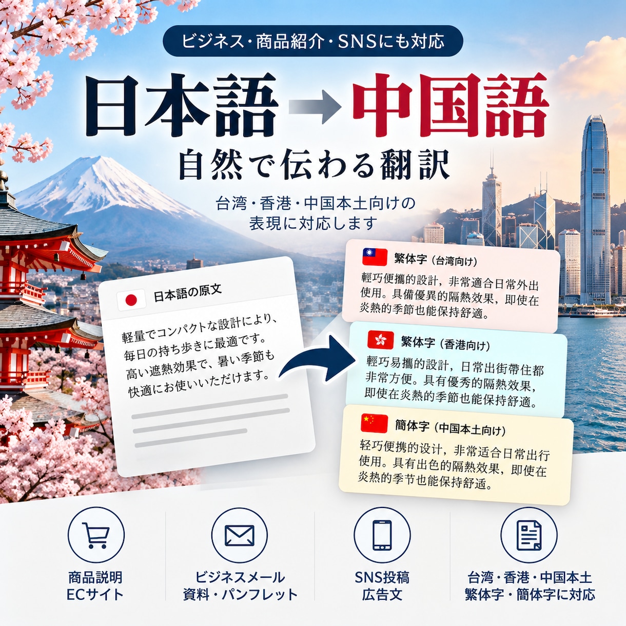 日本語を自然な中国語に翻訳します 台湾・香港・中国本土向けの繁体字・簡体字に対応 イメージ1
