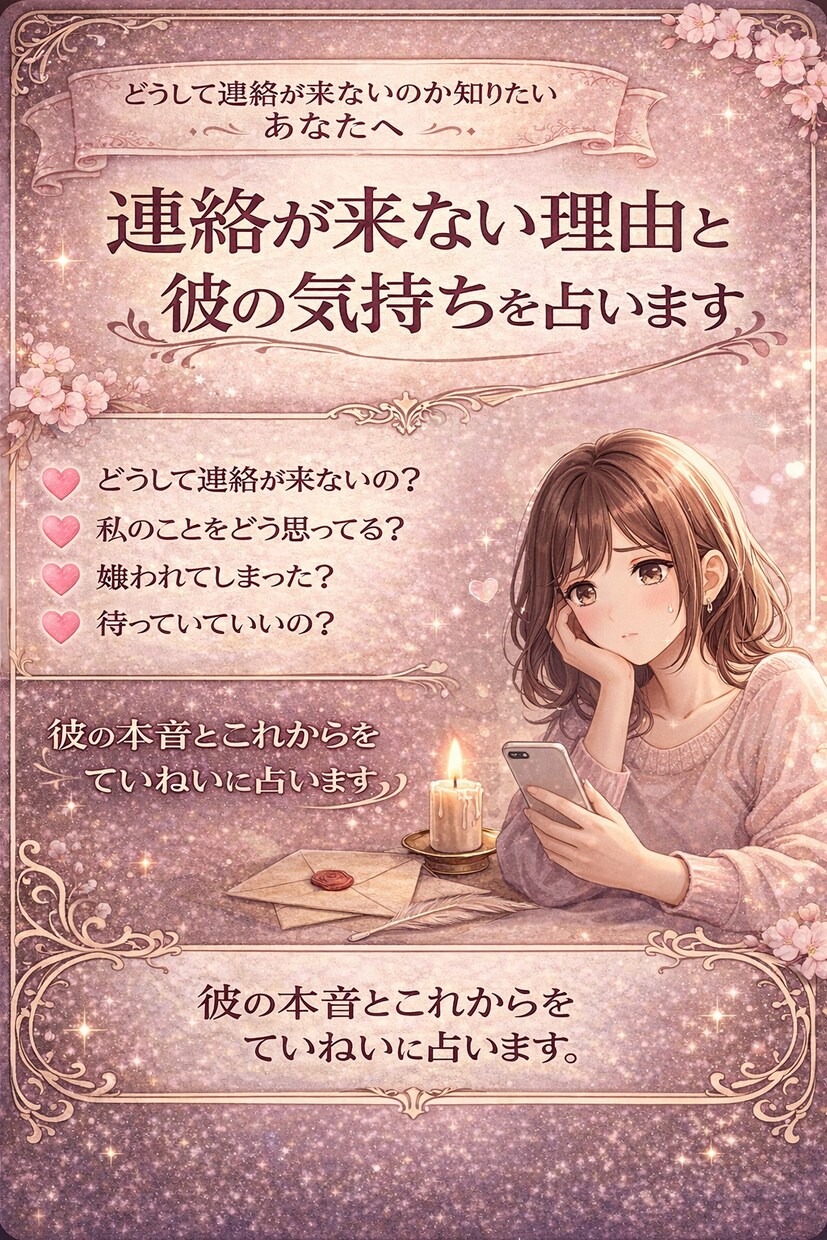 連絡が来ない理由と彼の気持ちをタロットで占います どうして連絡が来ないのか知りたいあなたへ イメージ1
