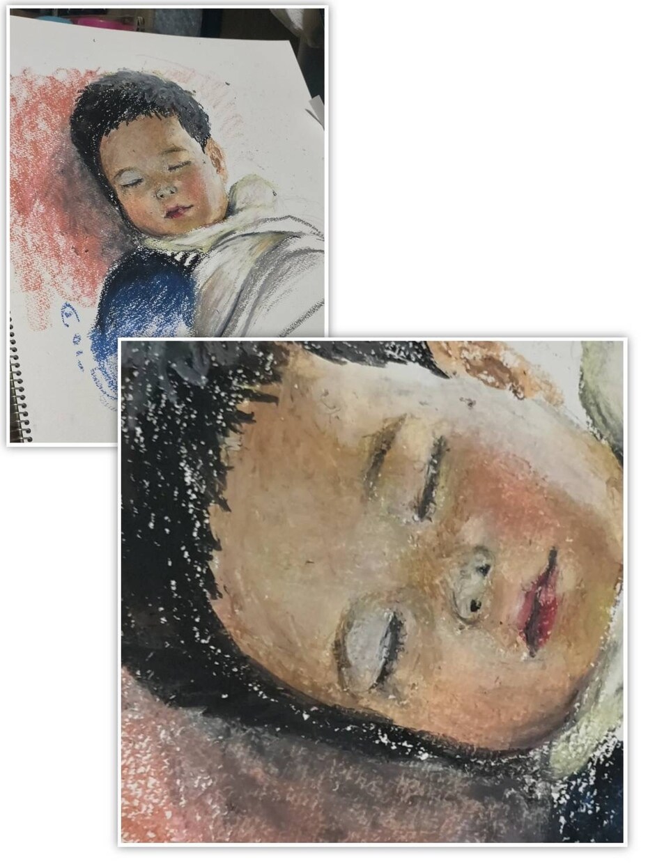 プレゼントに！写真から温かい似顔絵を描きます オイルパステルで油絵風スケッチ画。データ納品。原画郵送可。 イメージ6