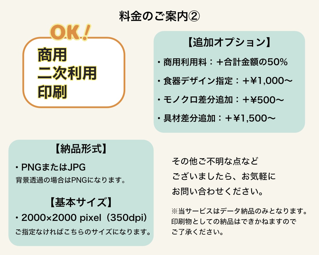 ポップでかわいい食べ物イラストを描きます 商用･二次利用･印刷OK!目に留まりやすいタッチです イメージ3