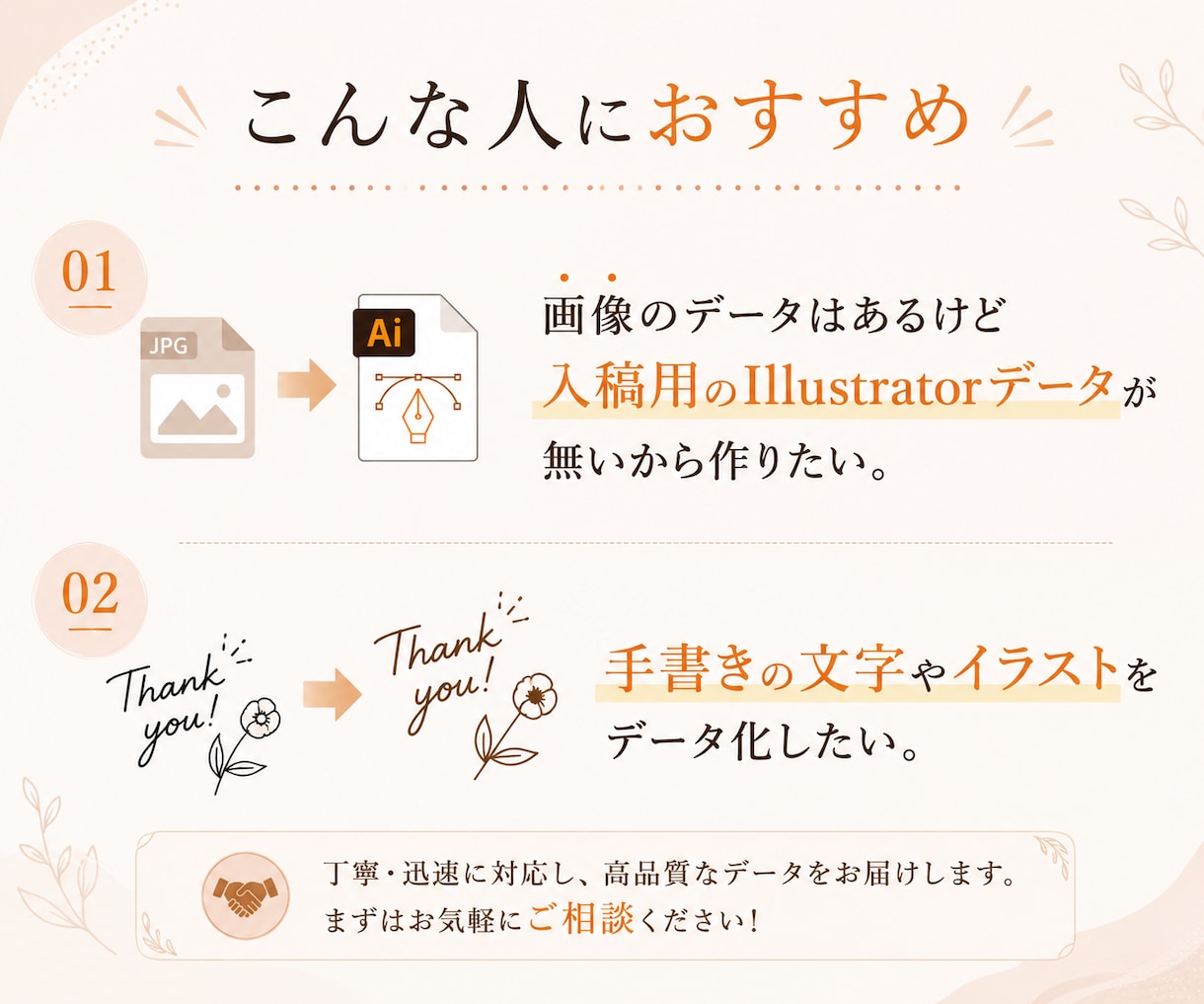 ロゴや画像をAiデータ化！丁寧にトレースいたします 修正無制限。手書きのイラストも可能！お気軽にご相談ください。 イメージ2