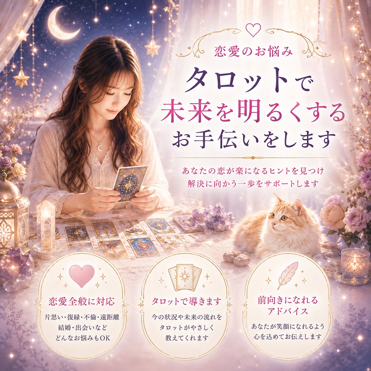恋愛のお悩みをタロットカードで占います 未来を明るくするお手伝いをします イメージ1