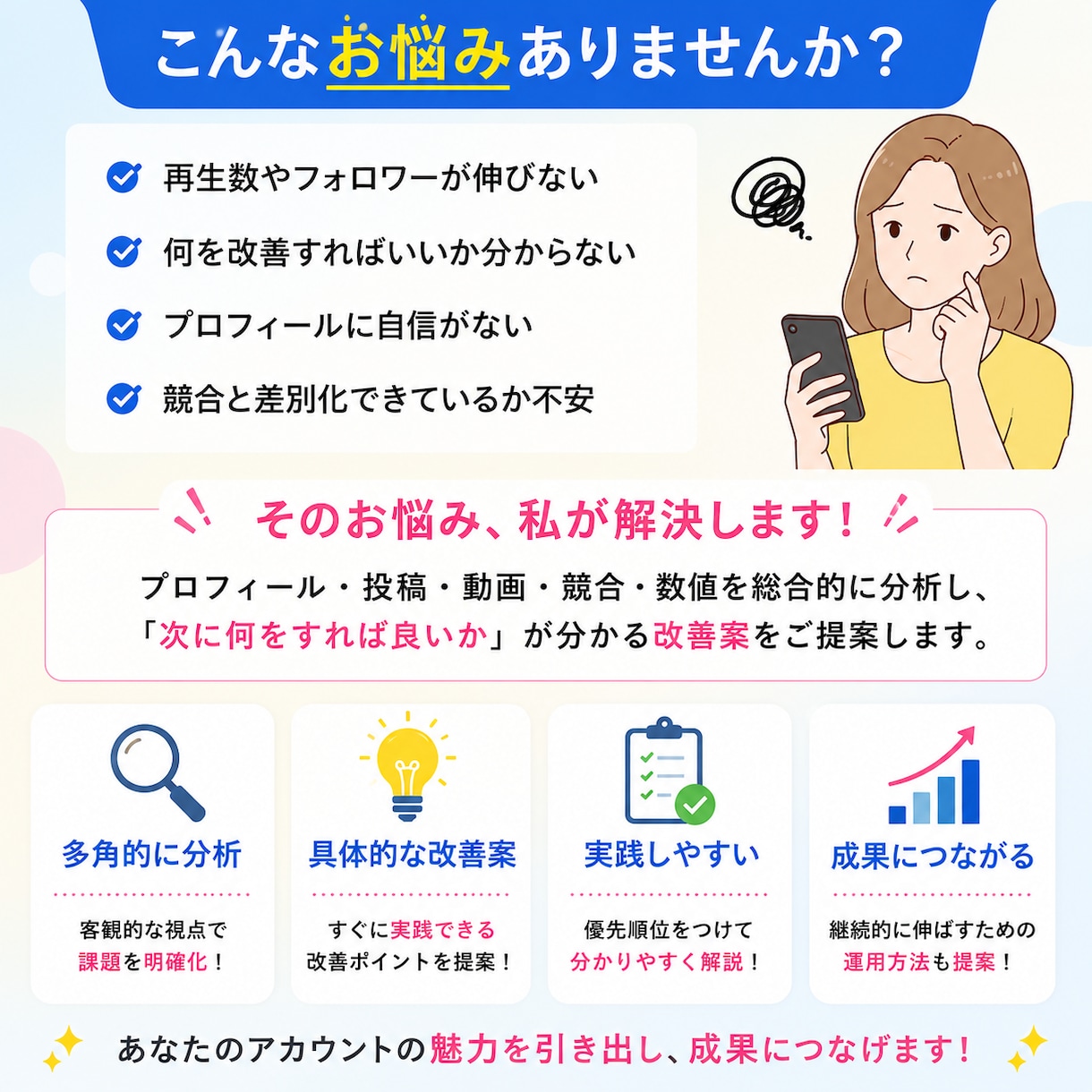 SNSアカウントの改善案を提案します プロフィールや投稿内容を客観的に分析 イメージ2