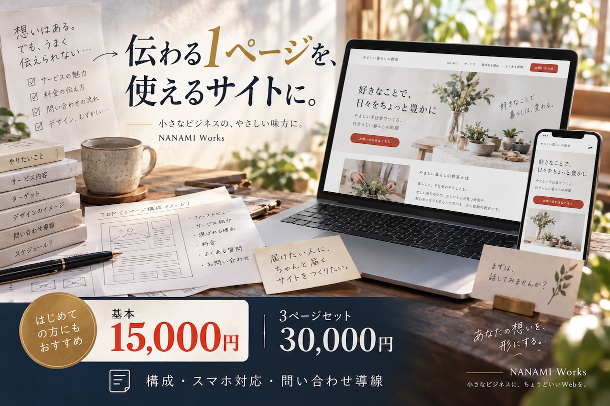 副業の問い合わせ用1ページサイトを制作します 原稿整理・スマホ対応・相談導線まで一括対応 イメージ1