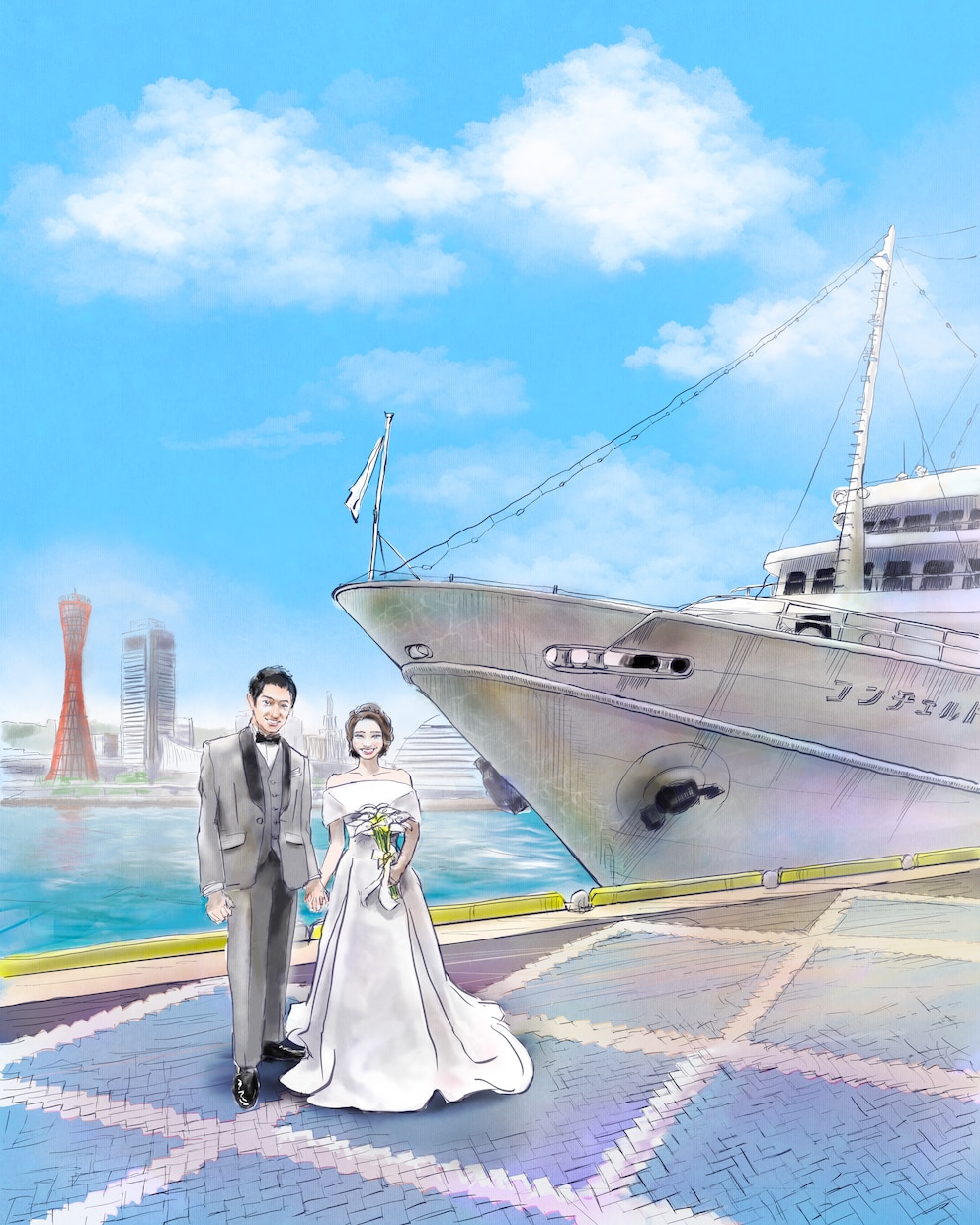 手描きの一枚絵のウェルカムボードを描きます 東京藝術大卒が好きなシチュエーション、衣装で描きます イメージ4