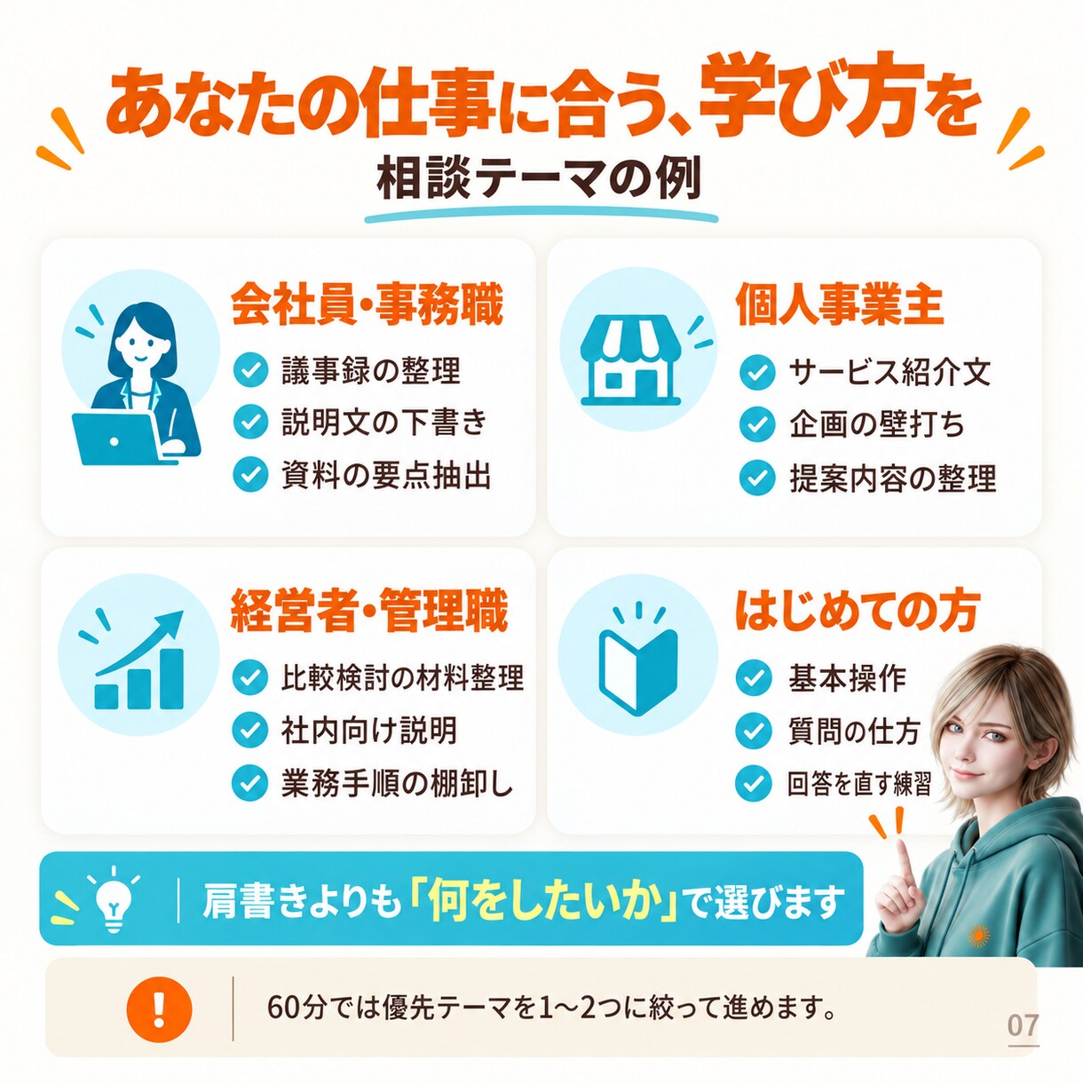 初心者向けClaudeの仕事活用を個別に教えます 文章・資料作成を60分で実践｜AI歴4年の講師が伴走 イメージ7