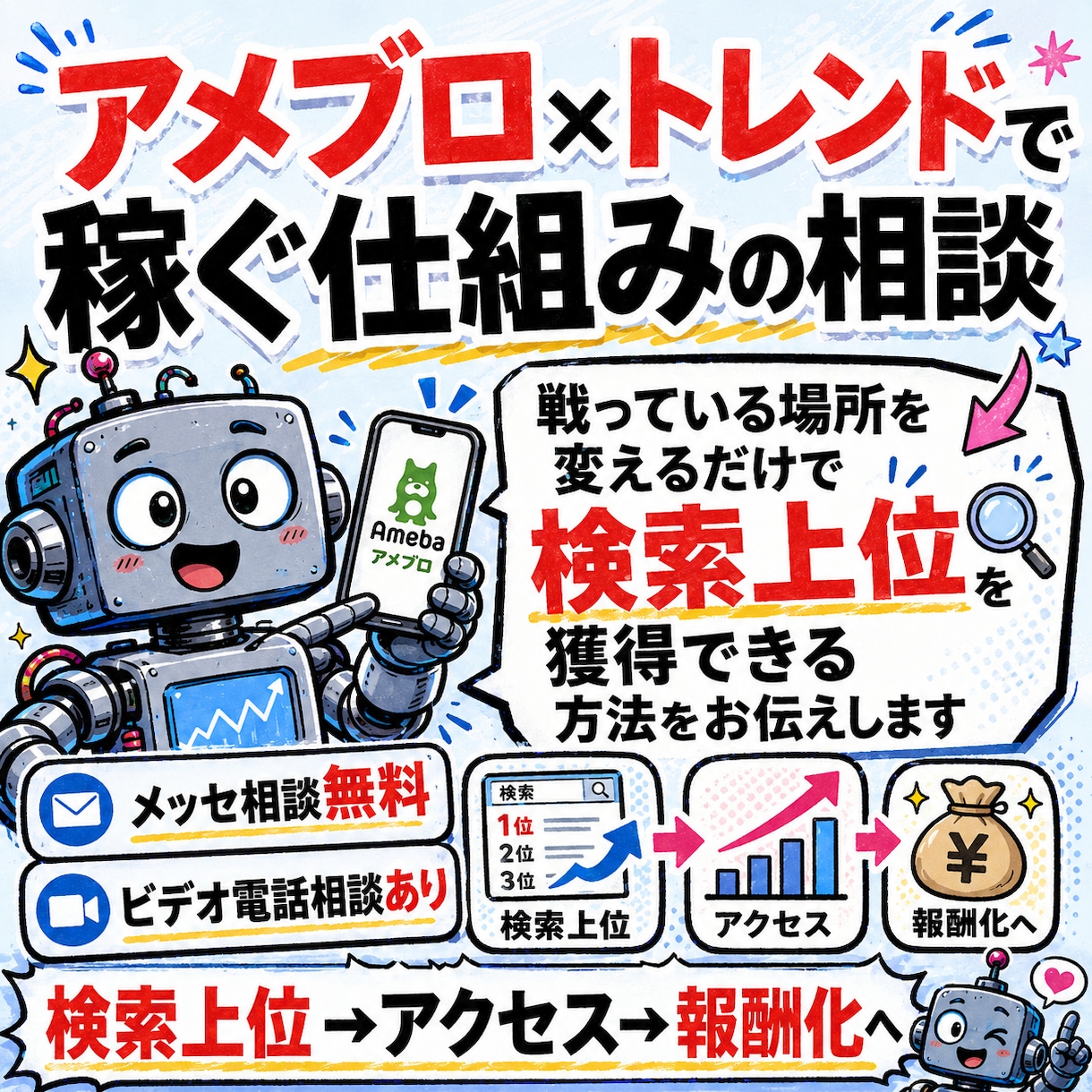 アメブロ×トレンドで稼ぐ仕組みの相談します 戦っている場所を変えるだけで検索上位を獲得できる方法をお伝え イメージ1